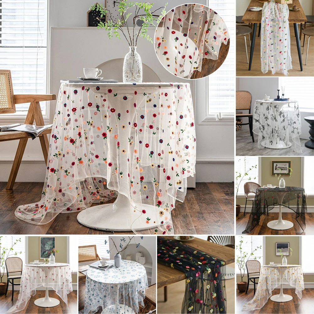 

1PC Transparent Lace Tablecloth Elegant Rectangular Colorful Embroidered Flower Table Cloth Cover for Home Party Supplies Noel