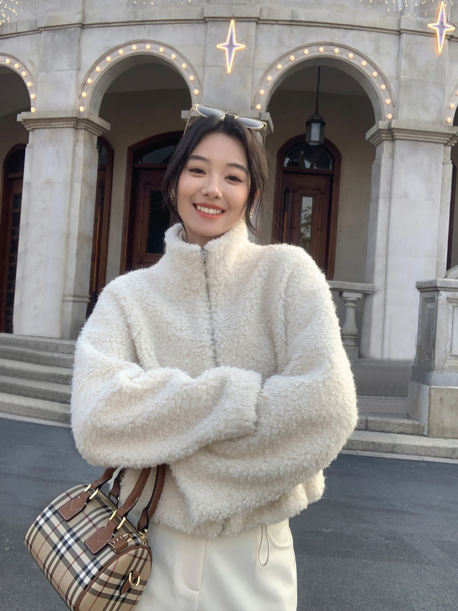 

Mulvan Luxury ort Fur Jaet Women's Casual Sle Long Sve Stand Collar Warm Plu Leatherette Coat Youth Faion Winter...