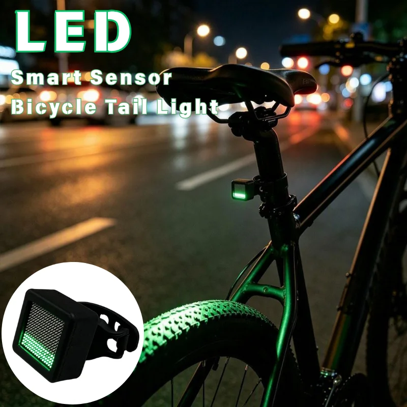 Smart LED Bike Tail Warning Lamp Waterproof  Auto‑Sensing Bicycle Rear Light High Visibility Safety Accessory For Night Riding