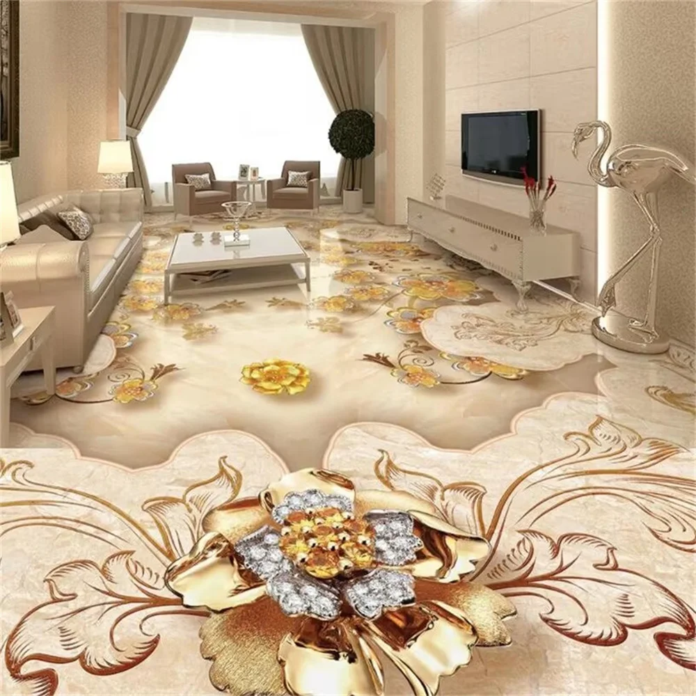 Custom floor 3d luxury European floor gold rose stone pattern mosaic flooring marble floor tile hotel parquet tile home decor