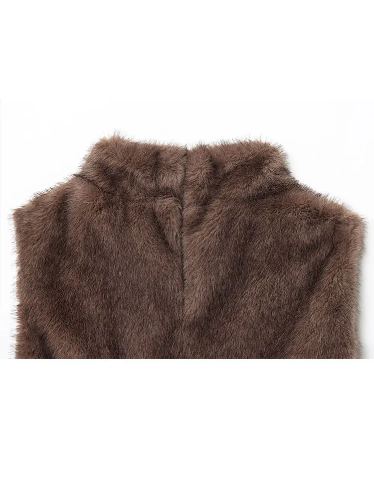 HH Moda donna collo alto cintura decorazione effetto pelliccia sintetica gilet senza maniche top femminile inverno caldo casual slim high street top