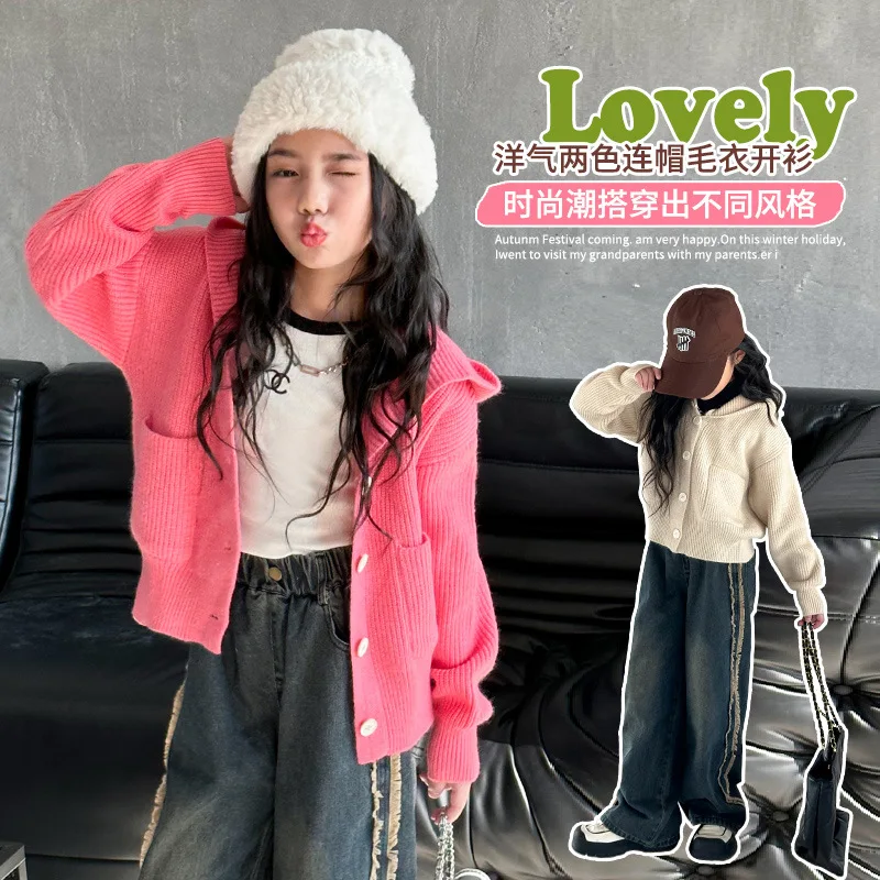 Spring Hooded Knitwear Girls' Cardigan Sweater Spring/Autumn Fashion New Sweater Coat.Gathering Vacation.Springwear