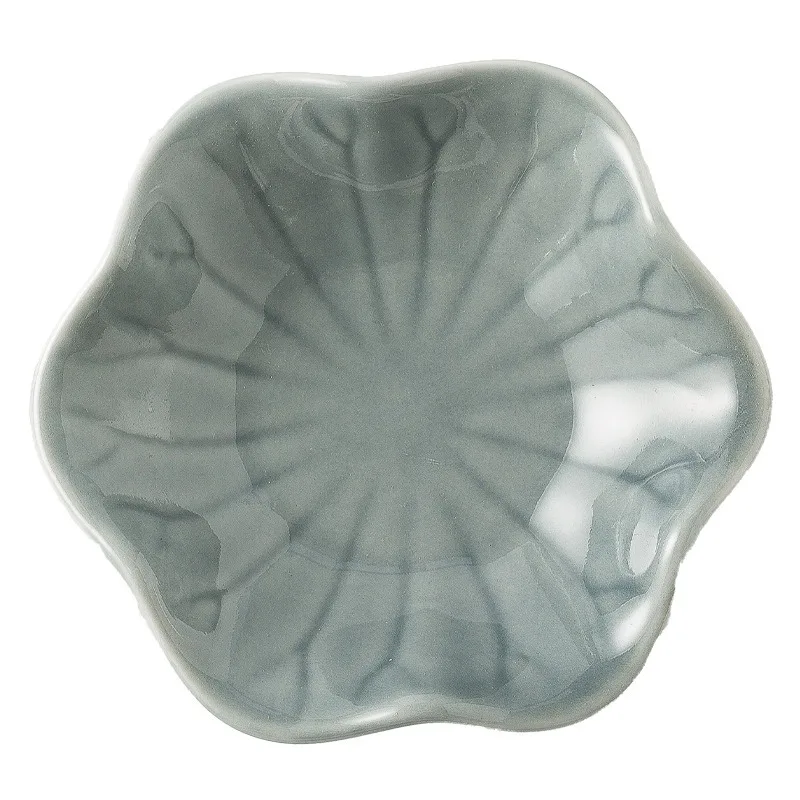 

lotus leaf-shaped taste dish, barbecue meat, soy sauce, vinegar dish, oil dish, underglaze color, good-looking ceramic dish