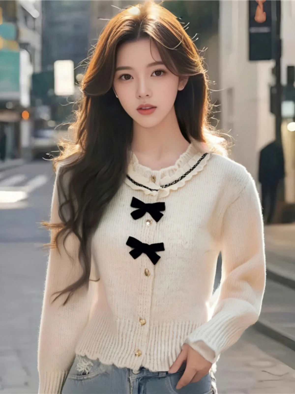 

Зимний женский кардиган с круглым вырезом на пуговицах, укороченный, с узлом, шерстяной, для повседневной носки, модный, стройнящий силуэт