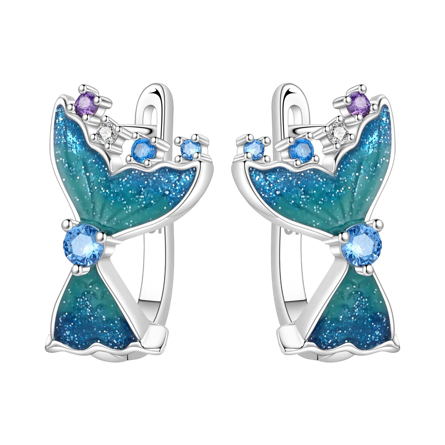 CYCUFF S925 Sterling Silber Blauer Fischschwanz-Ohrring, Creolen-Ohrring, Damenschmuck, originelle, trendige Geschenke zum Jahrestag