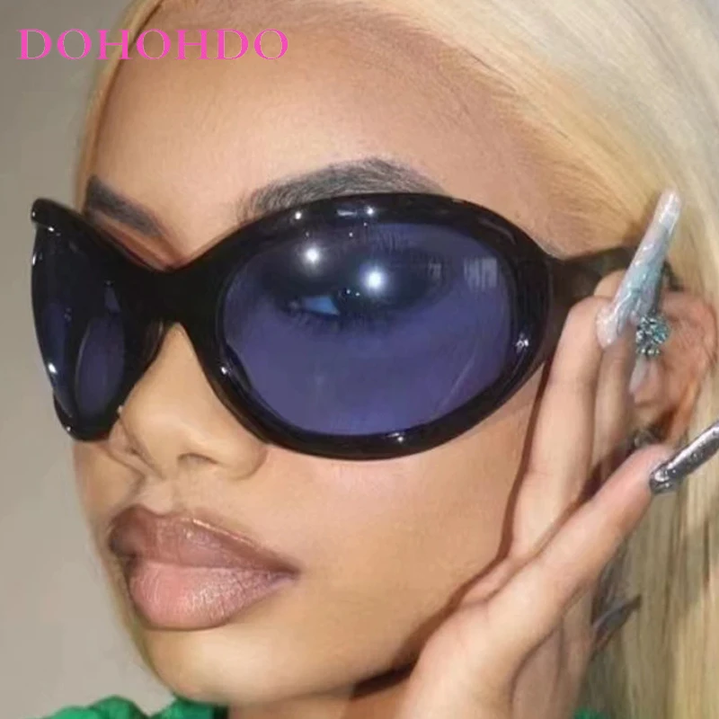 Fashion Y2K Punk Oversized Oval Women Sunglasses Brand Designer Men Sun Glasses Outdoor Cycling Hiking Windproof Goggles UV400
