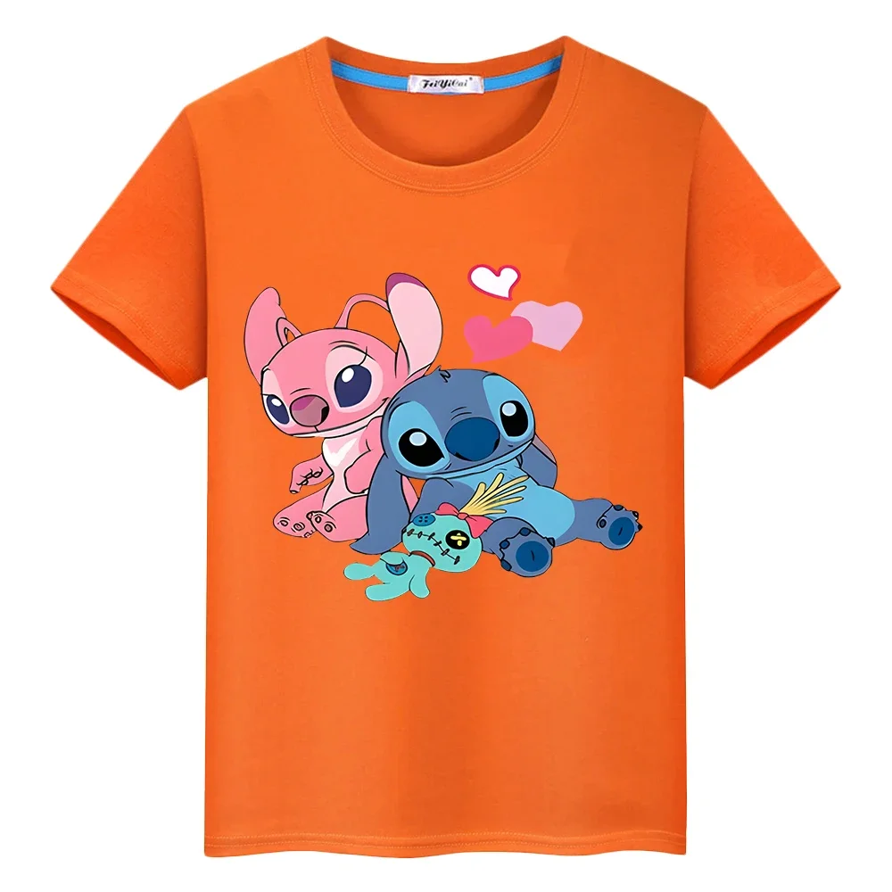 t shirt for kids boy 10years Print 100%Cotton disney stitch anime Tops Stitch Disney Kawaii Short pride tshirt y2k girls clothes