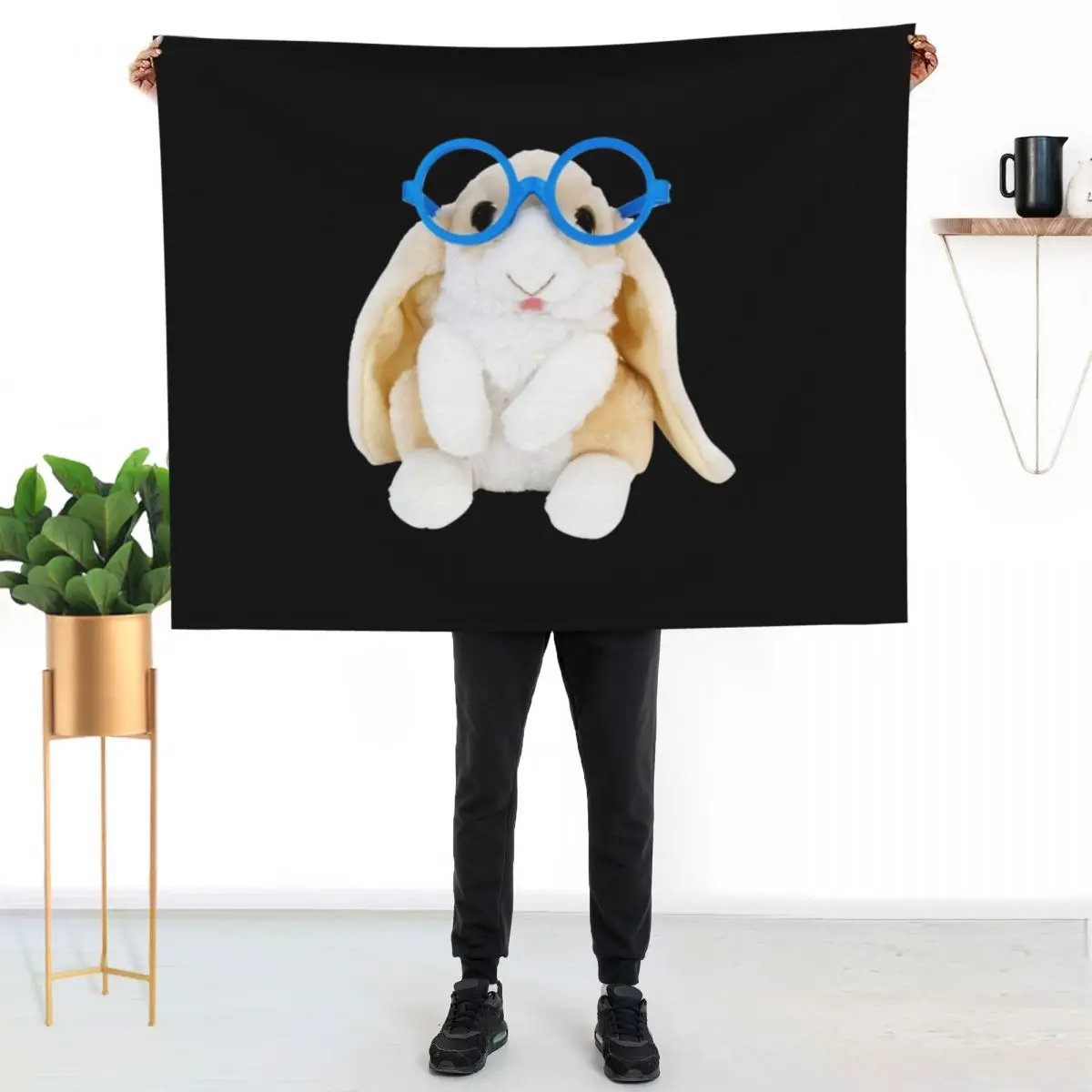 bunny with glasses Throw Blanket couch cozy soft plush fuzzy picnic outdoor blanket