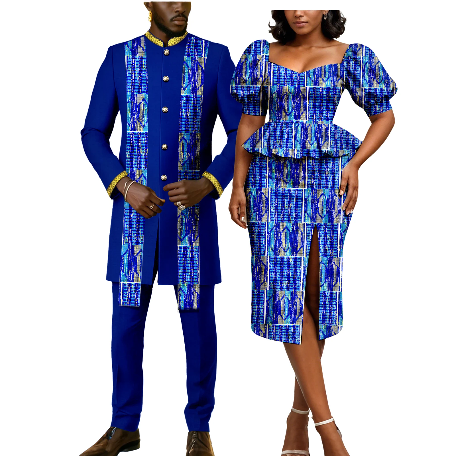 

African Print Dresses for Women Matching Couple Outfits Men Clothes Jacket and Pant Sets Party Wear