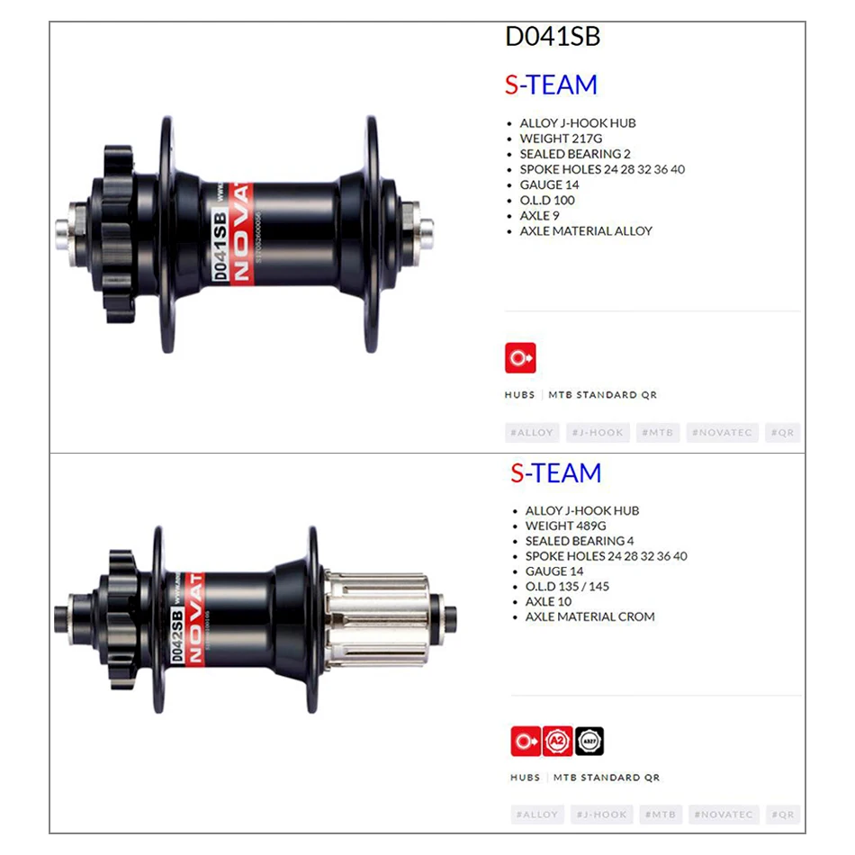 NOVATEC D041SB/D042SB MTB Hub 28/32/36 Holes 6-Bolt Disc Brake Hub J Bend Spoke HG Freehub for 8/9/10/11/12 Speed