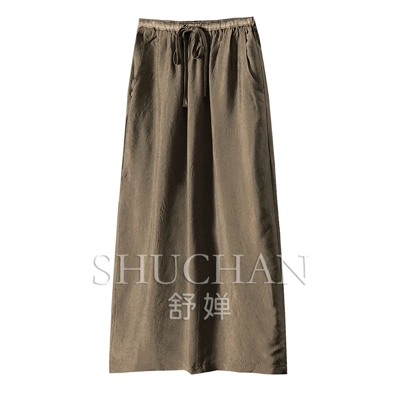Elegant Temperament Mouth Acetic Acid, Wrinkle Texture Back Split Skirt Women 1Y12  Long Skirts for Women