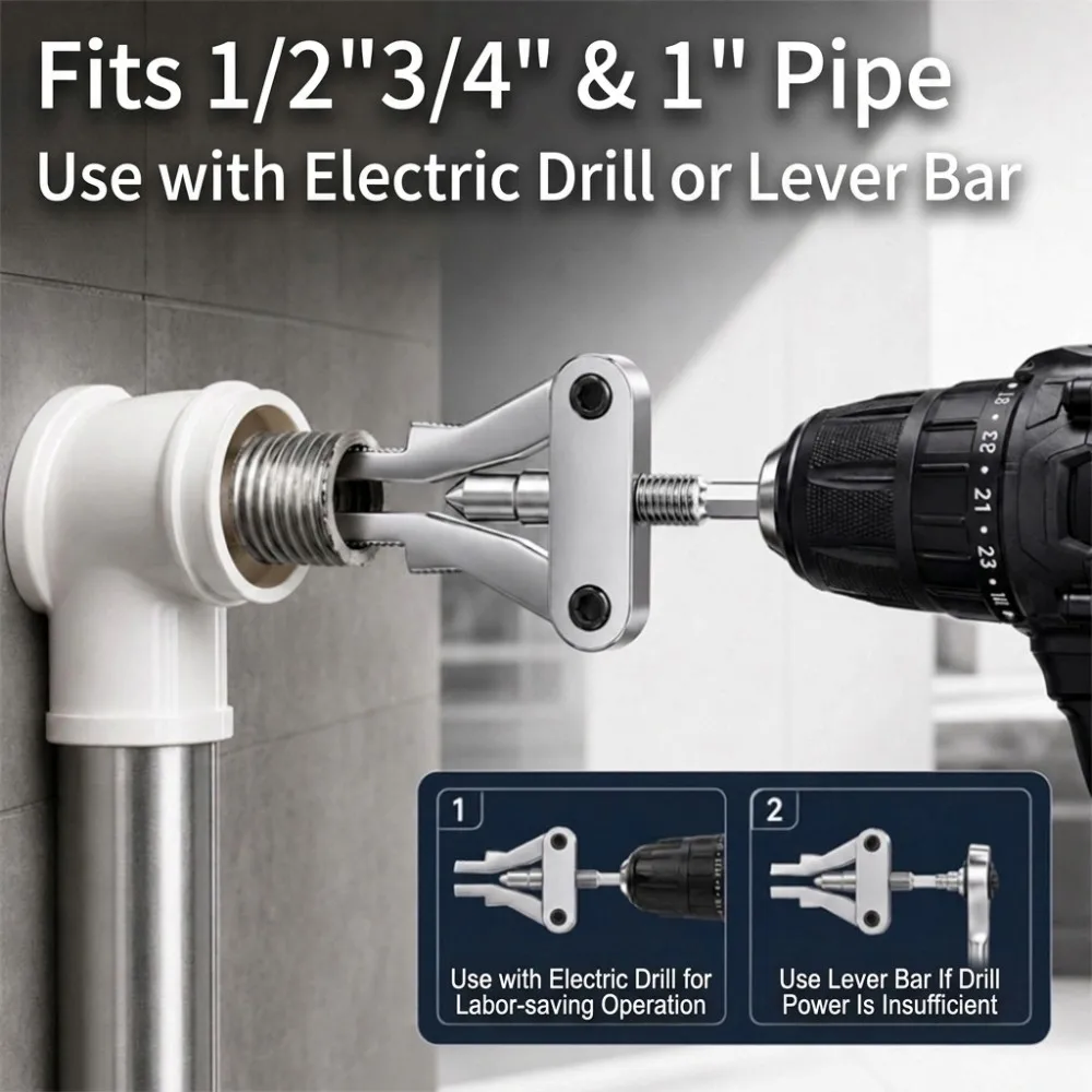 Multi-function Broken Pipe Screw Extractor 1/2 3/4 1 Inch Universal Hex Shank Remover for Water Pipe Fits Electric Drill Manual