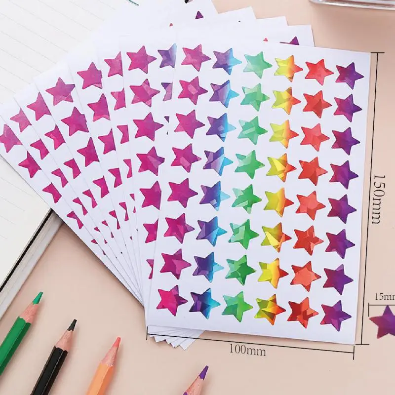 10 sheets/set Star Heart Stickers, 1.5cm Adhesive Small Teacher Stickers for Kids Classroom Teacher Supply, Holographic Sticker