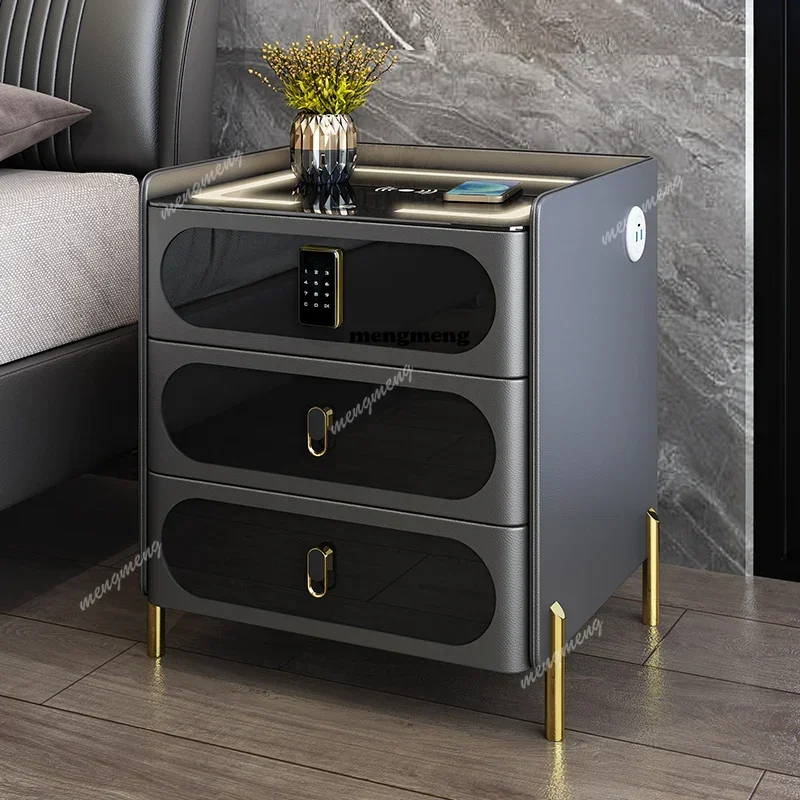 

USB Charging Wireless Charging Password Lock Audio Nightstands Modern Wooden Side Storage Bedsides Table Szafka Nocna Furniture