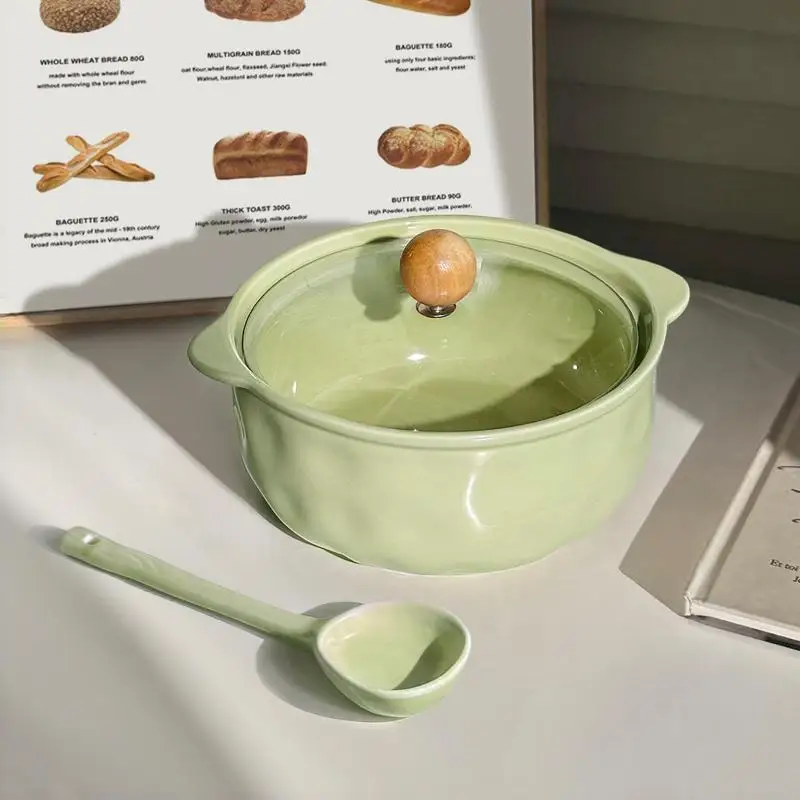 6.5 Inch Ceramic Bowls Household Underglaze Colour Solid Dining Tableware with Lid Korean New Student Inatant Noodles Bowl