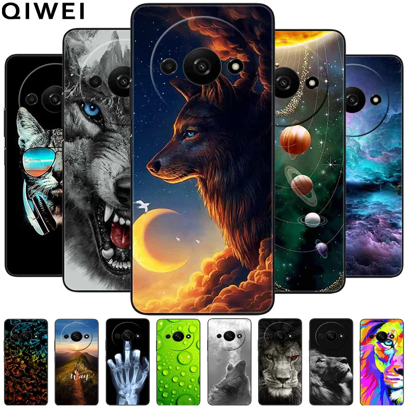 For Xiaomi Redmi A3 Case Animals Silicone Black TPU Coque for Redmi A 3 4G Protective Back Cover Cool Wolf Capa RedmiA3 Soft Bag