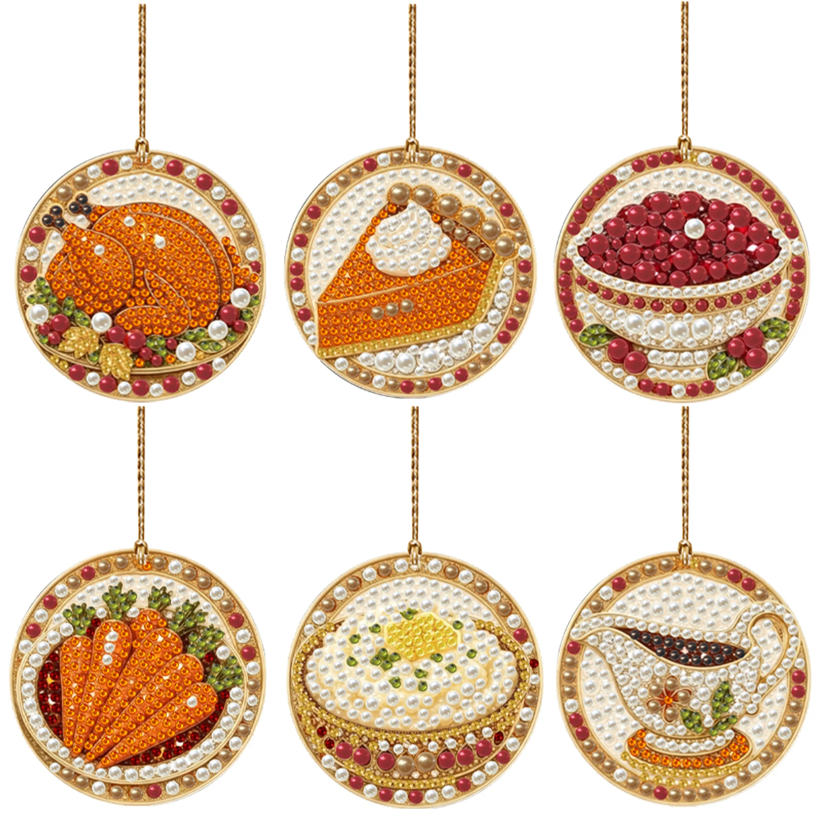 6pcs DIY Diamond Painting Ornaments Acrylic Hanging Pendants Full Drill Rhinestone Kit Thanksgiving Decoration Set