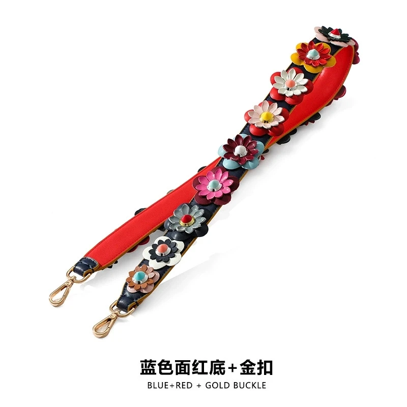 

Genuine Calfskin Colorful Floral Stud Flower Handbag Belts Strap Lady Bag Shoulder Strap You Purse Carry Belt Replacement