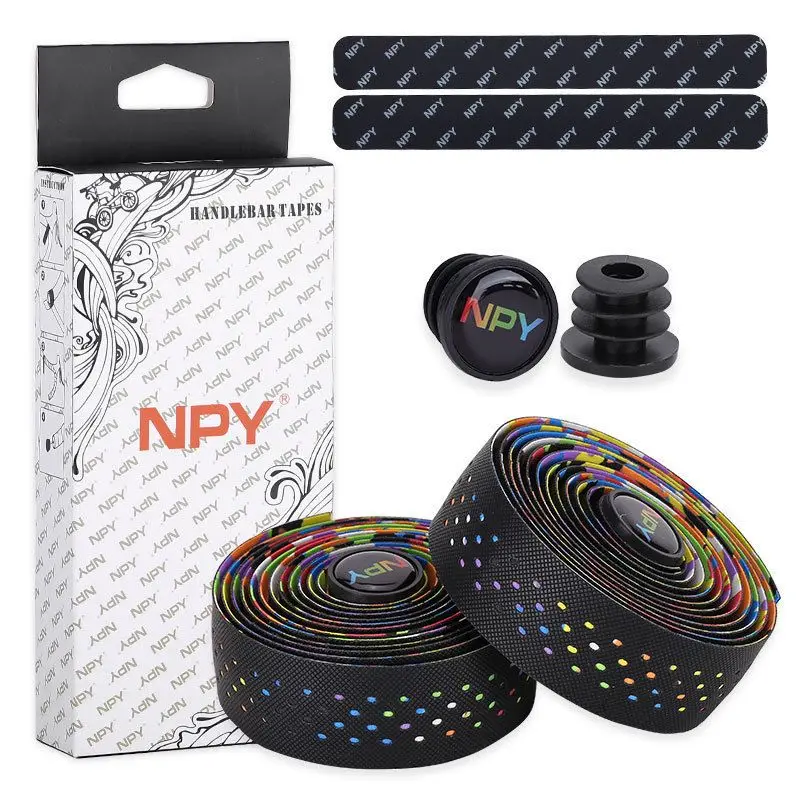 Cinta de manillar Polka de doble color, de cuero perforado, absorbente de impactos, transpirable, colorida, para bicicleta de carretera, accesorios de ciclismo