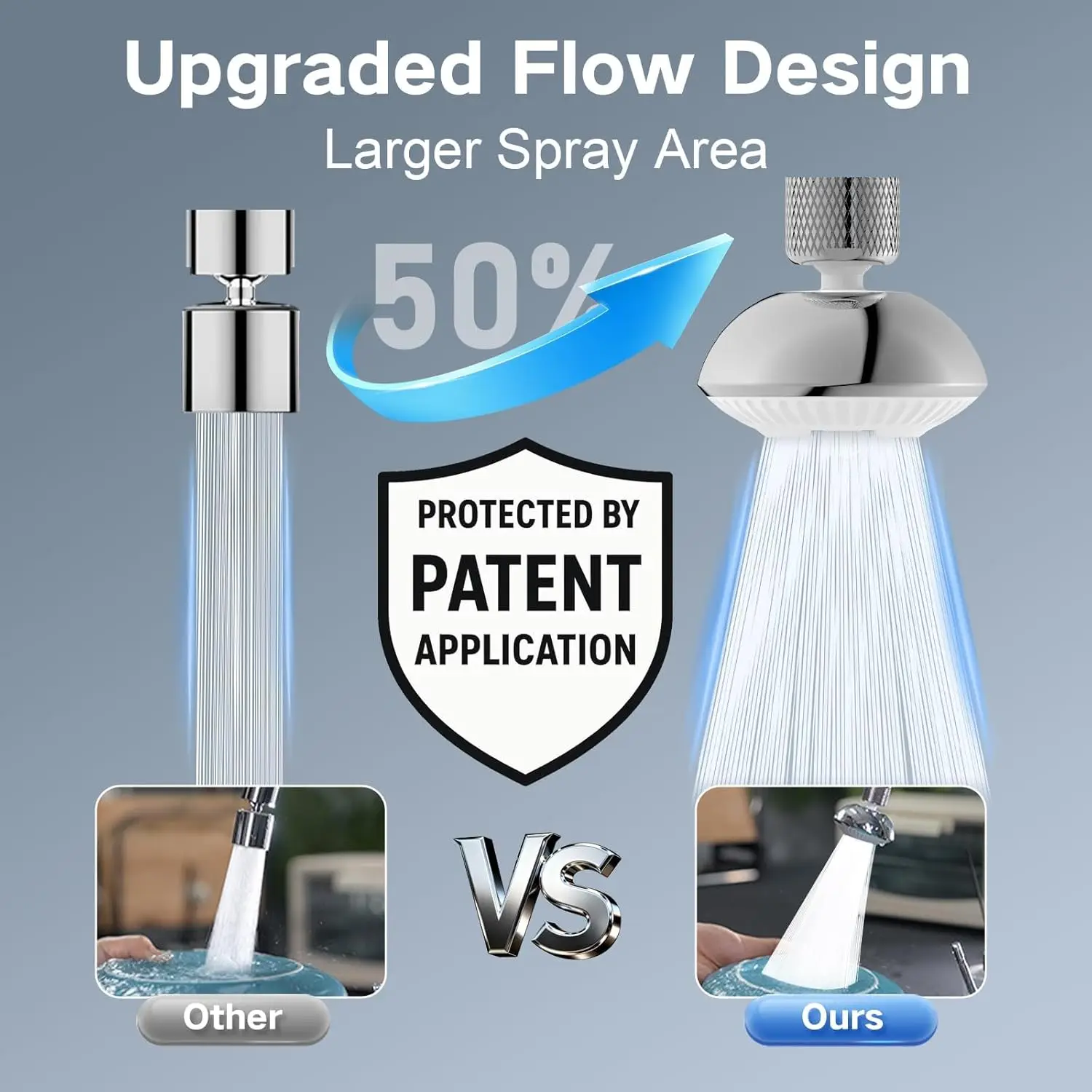 UFO Series Wide Spray Area Anti-Splash 360° Rotatable Kitchen Faucet Aerator, 3 Modes Kitchen Faucet Head Replacement, Faucet Ex