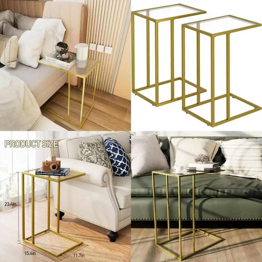 

Современные золотые приставные столики из закаленного стекла, комплект из 2 штук, для небольших помещений, подходят для гостиной, спальни и прикроватной зоны.