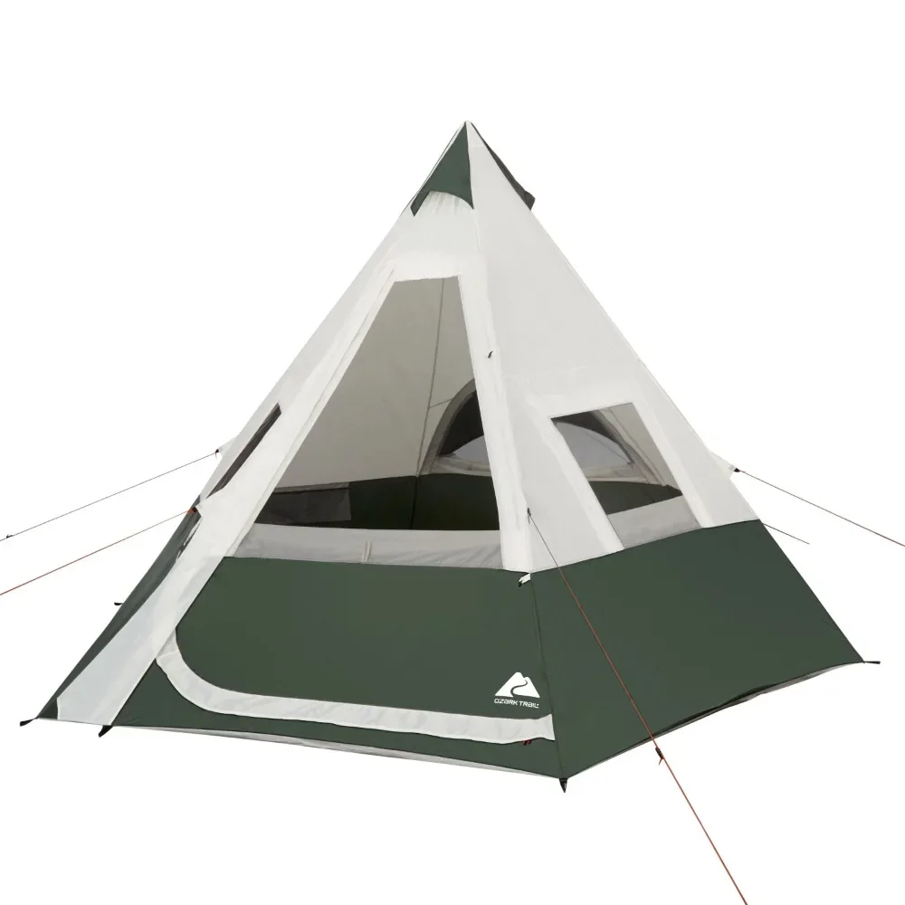 

With Vented Rear Window Camping Campaign Houses Green Tent Beach 7-Person 1-Room Teepee Tent Tents for Camping Tante Nature Hike