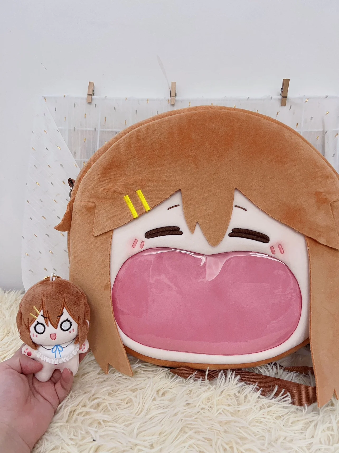 Original Taito K-on Hirasawayui Anime Figures Pain Package Original Plush Big Mouth Pain Bag Storage Backpack Crossbody Bag