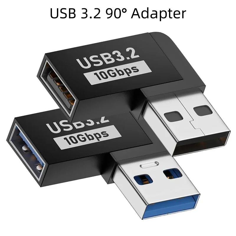 

90 Degree USB 3.0 Extension Adapter Left and Right Angled USB-A Male to Female Connection Converter for Laptops, Wall Chargers