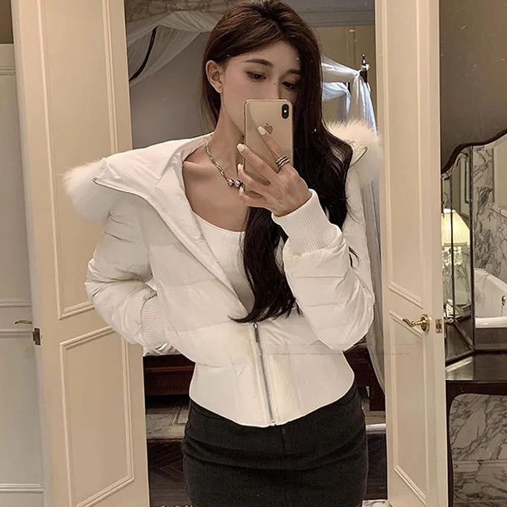 Fashion Parkas Women Short Parkas Winter Clothes Solid Fur Hooded Puffer Jacket Thicken Warm Female Cotton Padded Coat Outwear