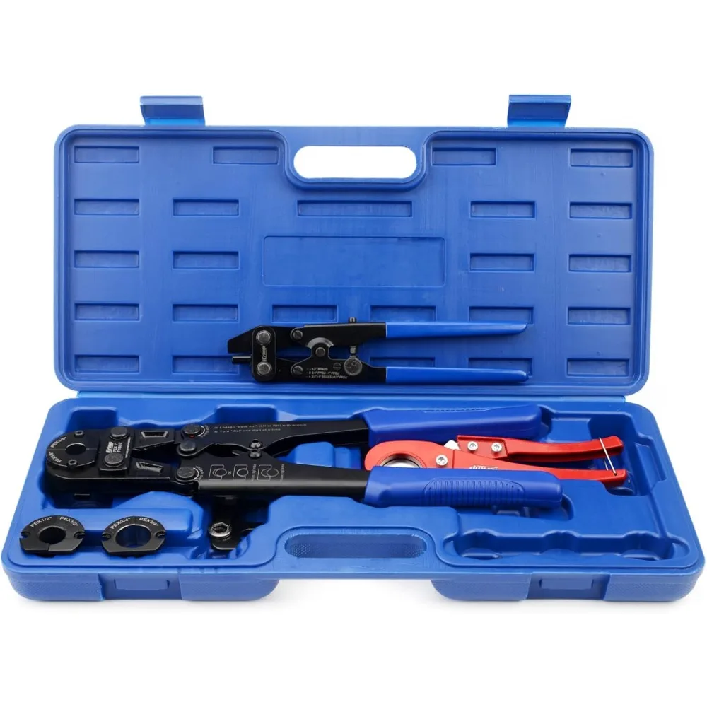 

Copper Crimp Ring PEX Crimping Tool Kit with Cutter and Gauge for 3/8 1/2 3/4 1 inch Pipe