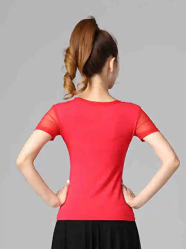 Summer New Modal Me ort Sve Women's Latin Dance Top Social Dance Fitn Clothing round Ne Yoga Sportswear Faion