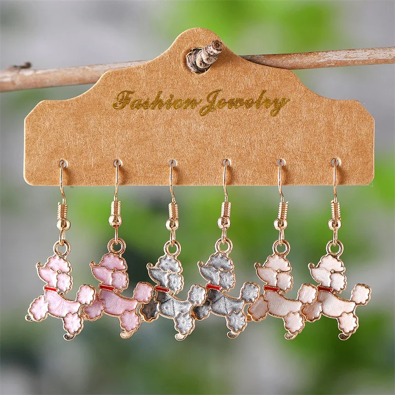

DIY accessories AliExpress hot-selling sweet and cute poodle pendant earrings, cross-border niche fashion versatile set wholesal