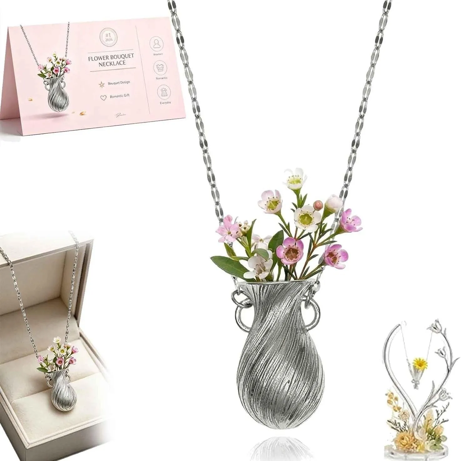 New Flower Bouquet Necklace Wearable DIY Sketch vase Pendant Necklace Vintage Can Be Inserted Flower Choker Chain Jewelry Gift