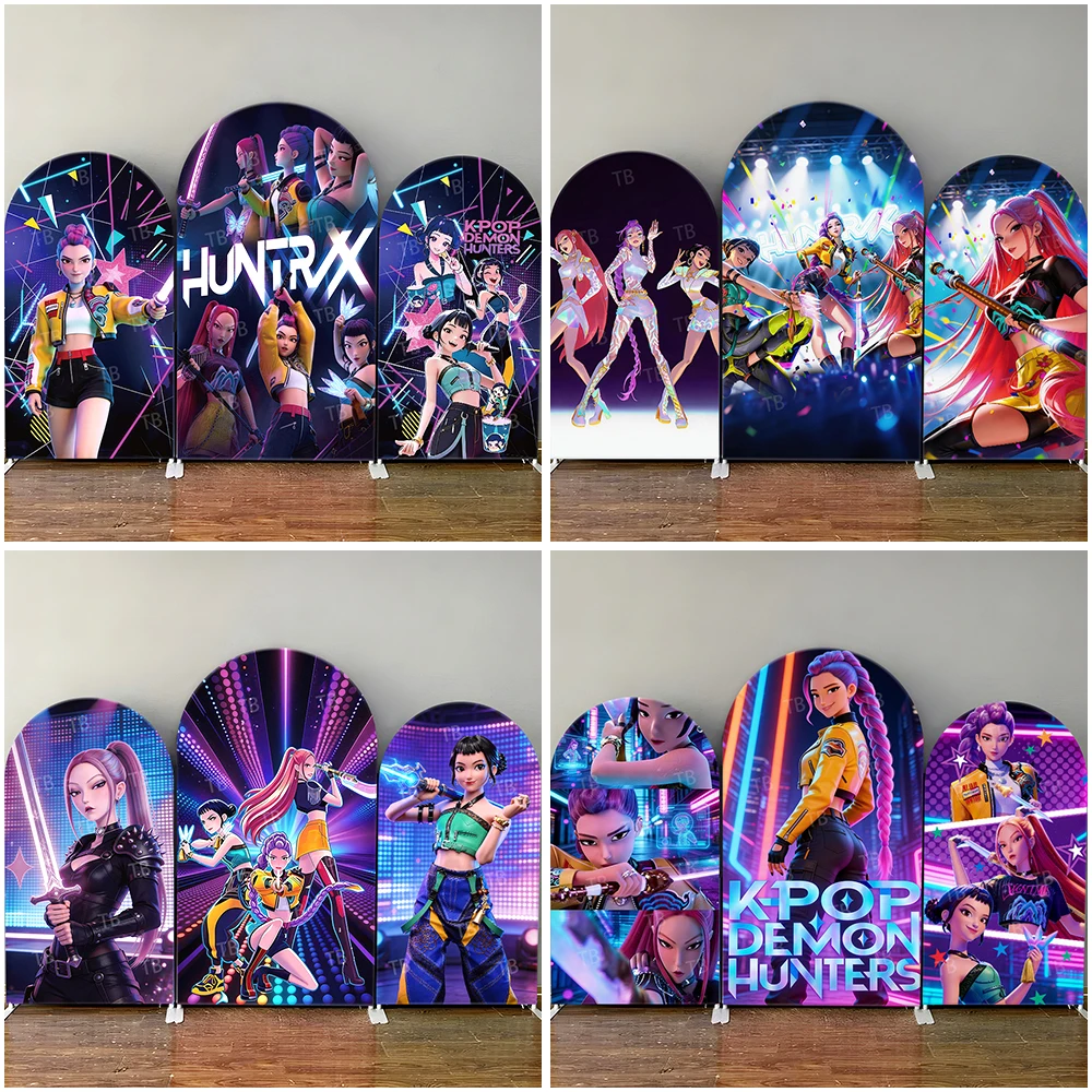 

Kpop Demon Hunter Arch Backdrop Cover Girl's Birthday Party Decoration BabyShower Kids Cool Stage Photography Background Wall