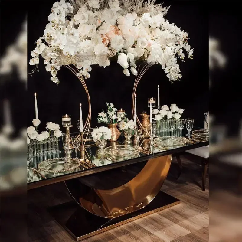 

Unique modern luxurious gold stainless steel activity dining table