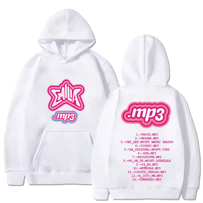 MP3 Emilia Mernes Men Hoodies FashionVintage Printing Sweatshirts Winter  Long Sleeve Sudaderas Pink Unisex Soft Hoodie Clothes