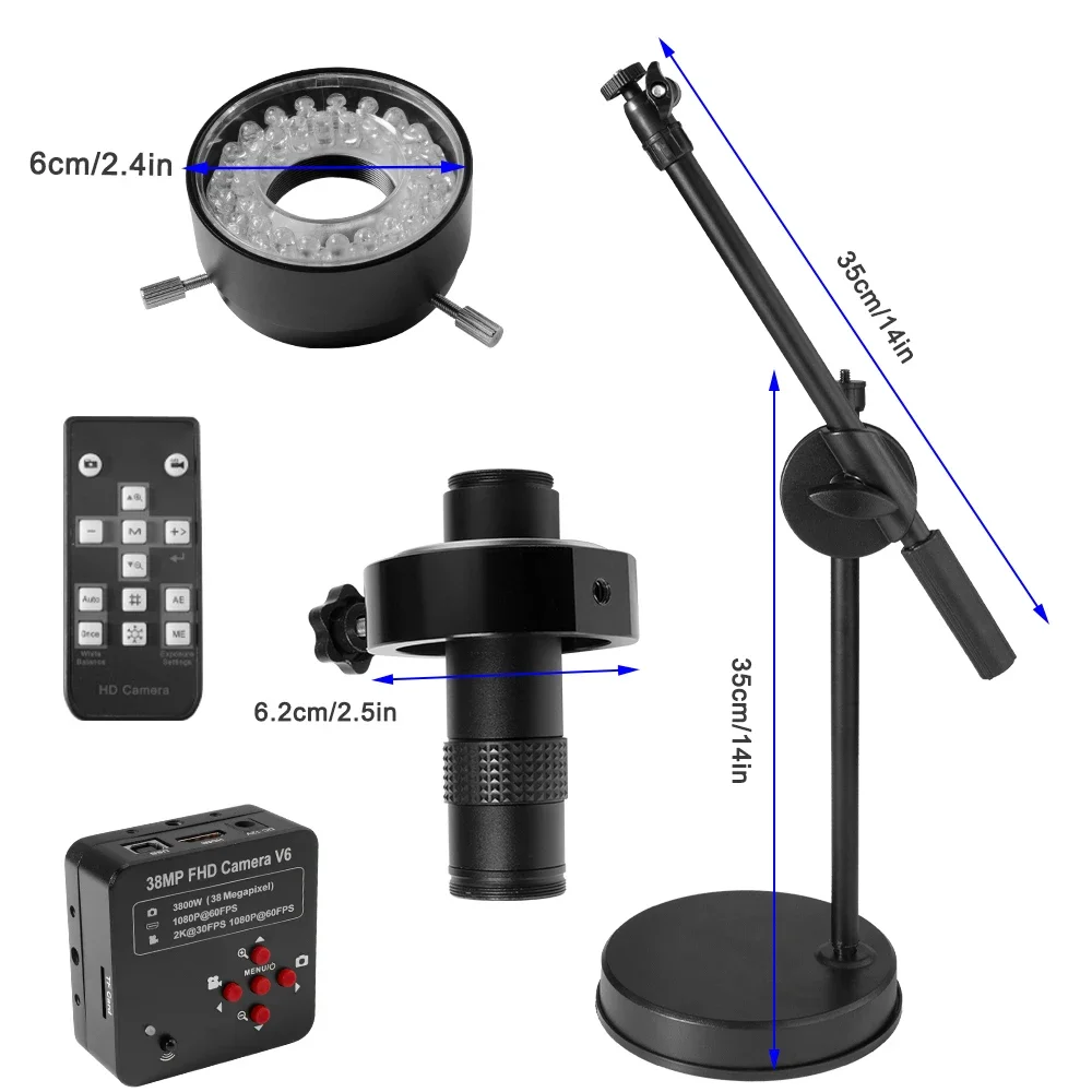 Kamera z mikroskopem wideo USB HDMI 38MP 2K 1080P 130X Zoom C mocowanie obiektywu ze statywami stołowymi do cyfrowego akwizycji obrazu