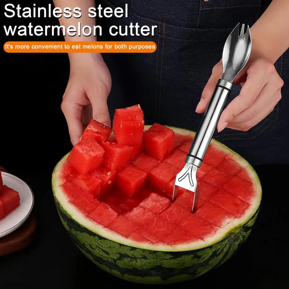 2-In-1 Stainless Steel Watermelon Fork Slicer Easy Fruit Cutter Tool Dual Head Fruit Forks Slicer For Kitchen Camping 수박 절단기