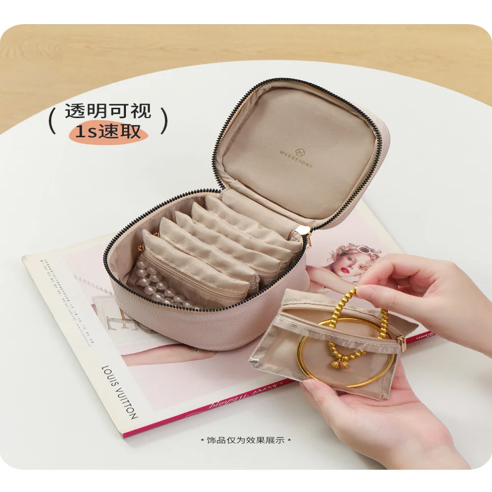 6 قطعة حقيبة التعبئة والتغليف صندوق مجوهرات المحمولة قلادة حلقة أقراط تخزين عرض حالة السفر المضادة للأكسدة بولي Leather صندوق مجوهرات جلدي