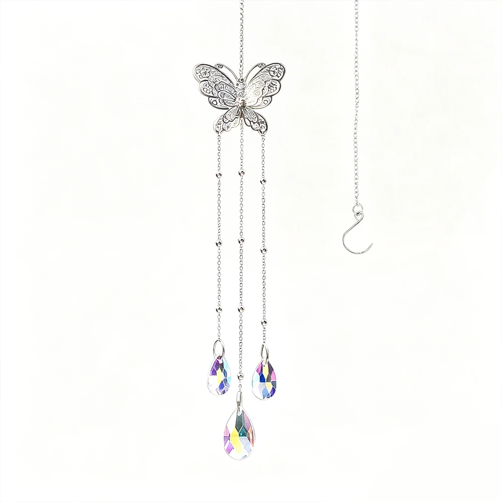 Butterfly Crystal Suncatcher Silver Tone Metal Hanging Ornament Suitable for Window Garden Home Decor and Gifts Space