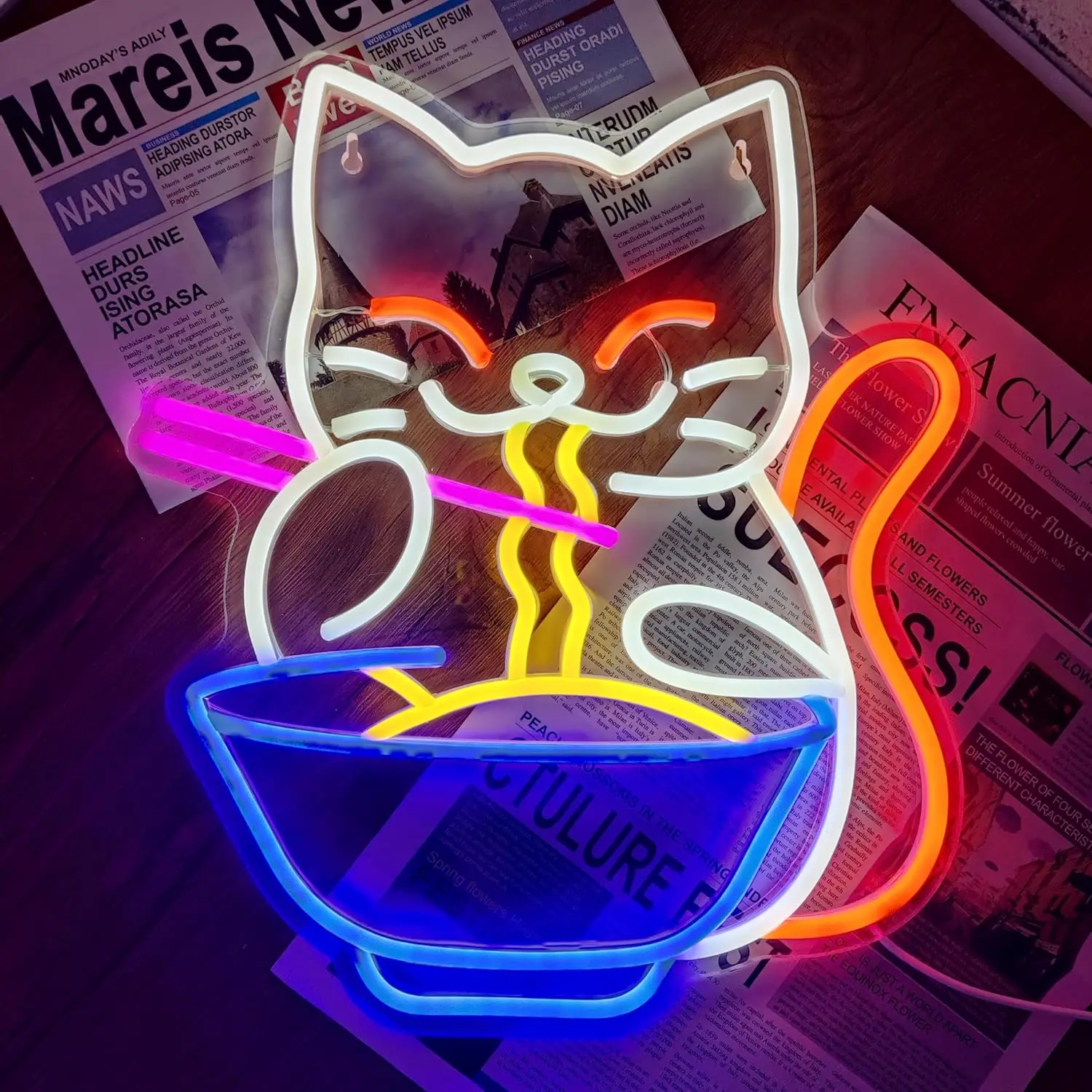 35*30cm Anime Neon Sign Japanese Lucky Cat Noodle LED Light Sign for Home Living Room Wall Decor Cartoon Cat Art Decoration