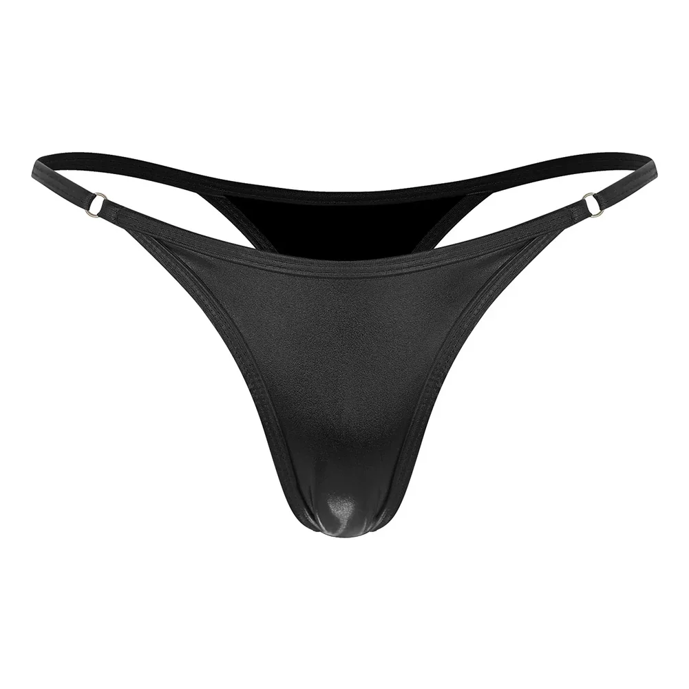 

Erotic Women's Underwear Sexy Low Waist Panties Shiny Faux Leather T Back Thong Hot Wife Backless G-string Adjustable Waistband