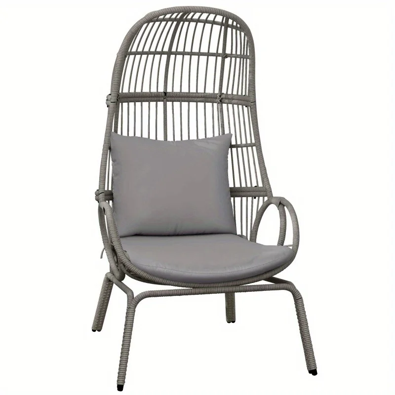 Egg Chair Outdoor Patio Rattan Wicker Lounger Teardrop Steel Stand With Cushions