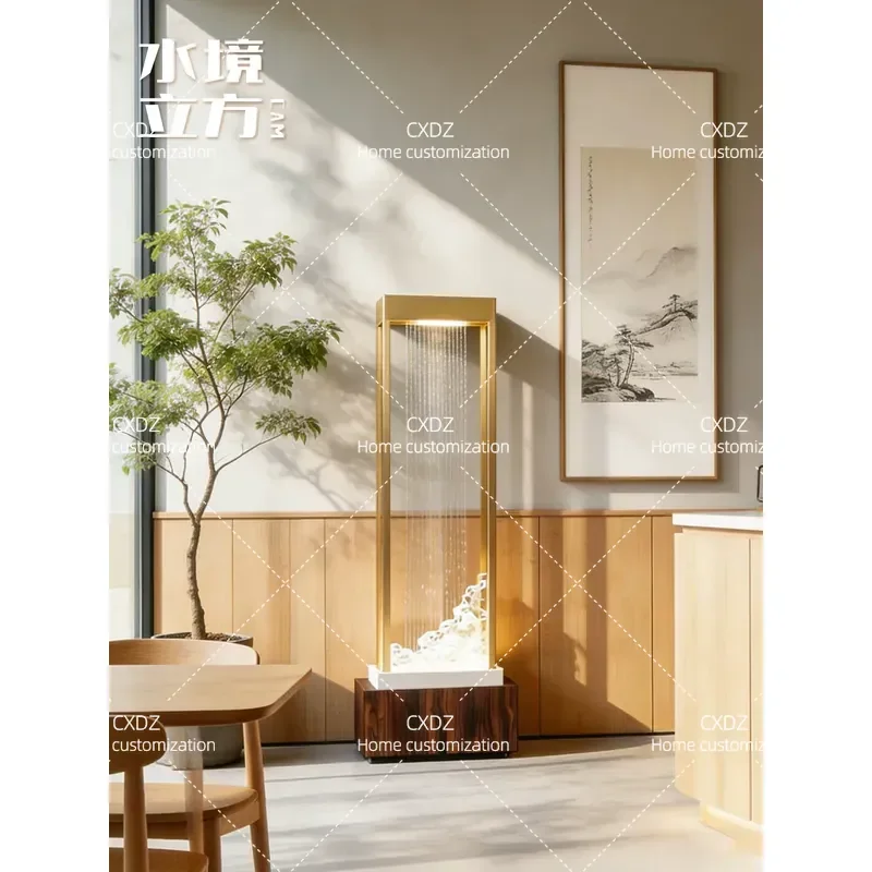 Vertical Water Feature Floor Lamp New Chinese Zen Style Running Water Fountain Home Living Room Entrance Decor Lucky Ornament