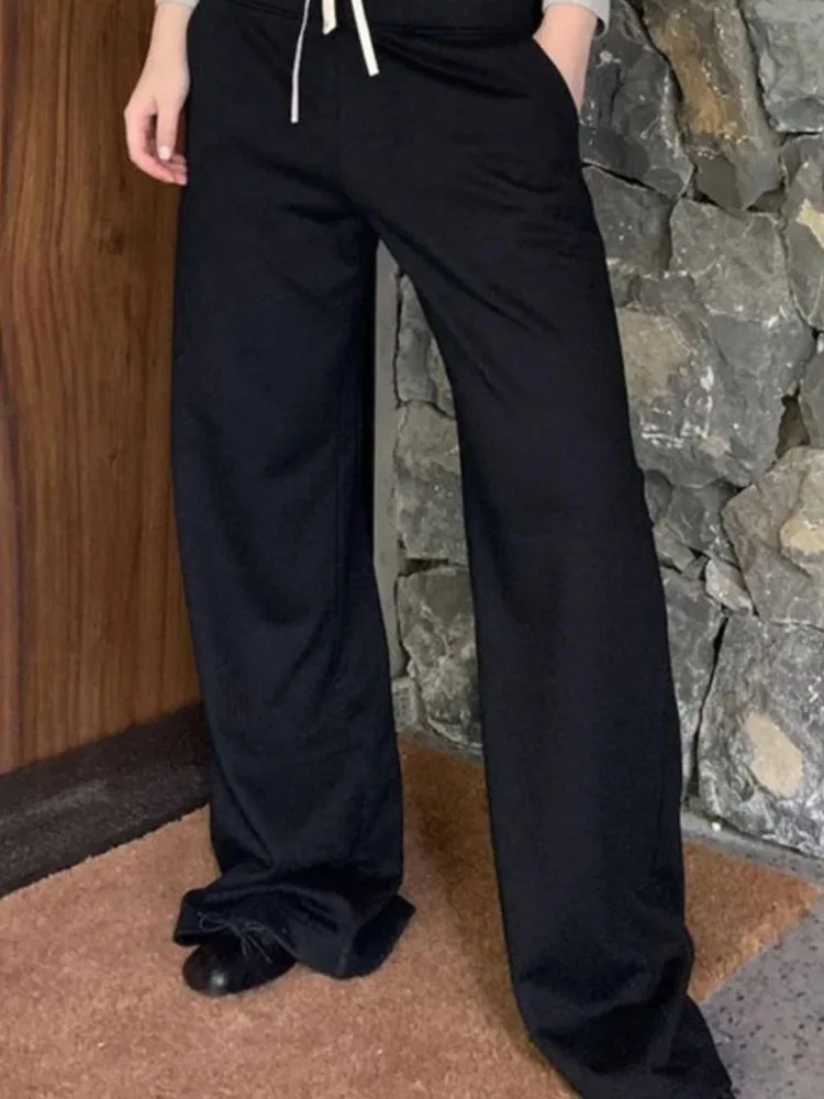 HH Dames Zomer Commuter Broek Retro Dubbele taille Losse Wijde pijpen Broek Chique Veterschoenen Dames Kantoorbroek Street chic