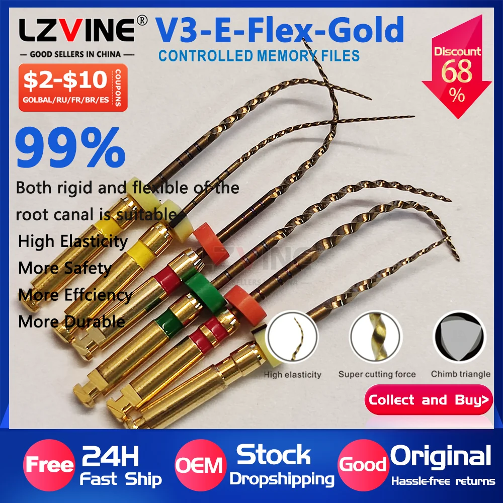 

6Pcs/Pack V3-E-FLEX Dental Endodontic Rotary Files Heat-Activated Nickel-Titanium Files Dental Root Canal Files Materials Tools