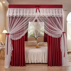 Red Household Mosquito Net Bed Curtain Princess Style Blackout Bed Curtain Encrypted and Thickened Palace Style Triple Door