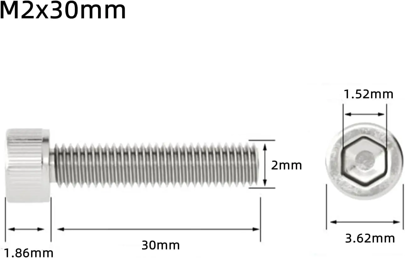 50Pcs M2 x30mm Stainless Steel Screws Allen Hexagon Hex Socket Button Head Screw Bolt Fastener Construction Engineering Assembly