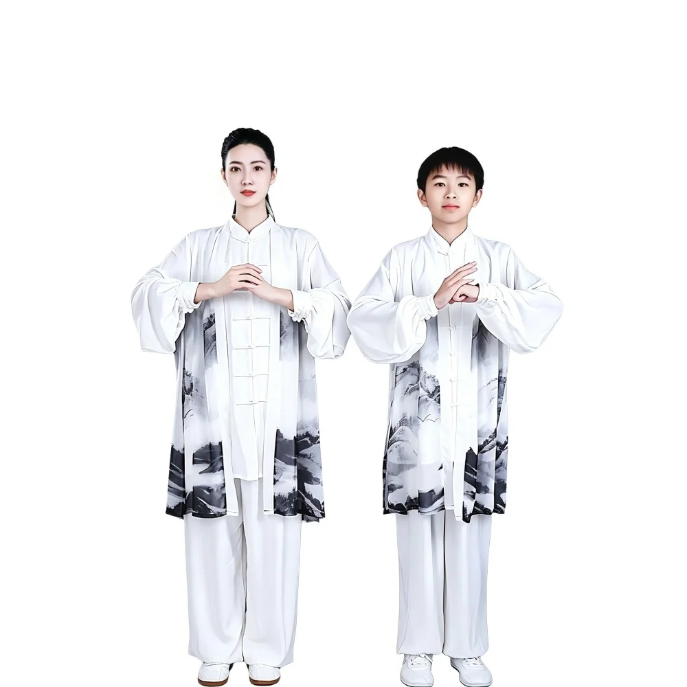 Ink Landscape Tai Chi Uniform 3Pcs Set Adult Kids Martial Arts Wing Chun Practice Performance Outfit Traditional Kung Fu Suit
