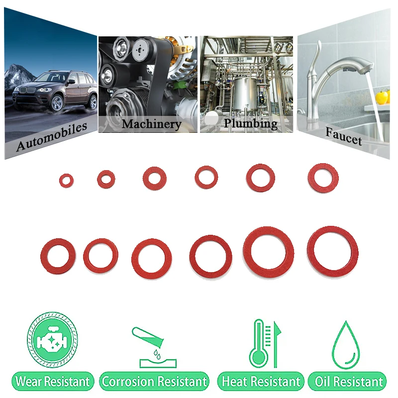 600pcs Red Steel Paper Fiber Flat Washer Kit Insulation Washer Gasket Nut & Bolt Set Flat Ring Seal Assortment Kit